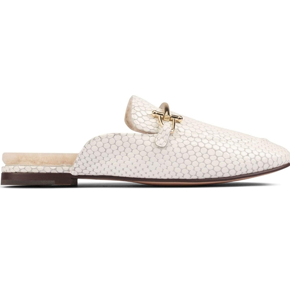 Clarks White Mules with Gold Accent